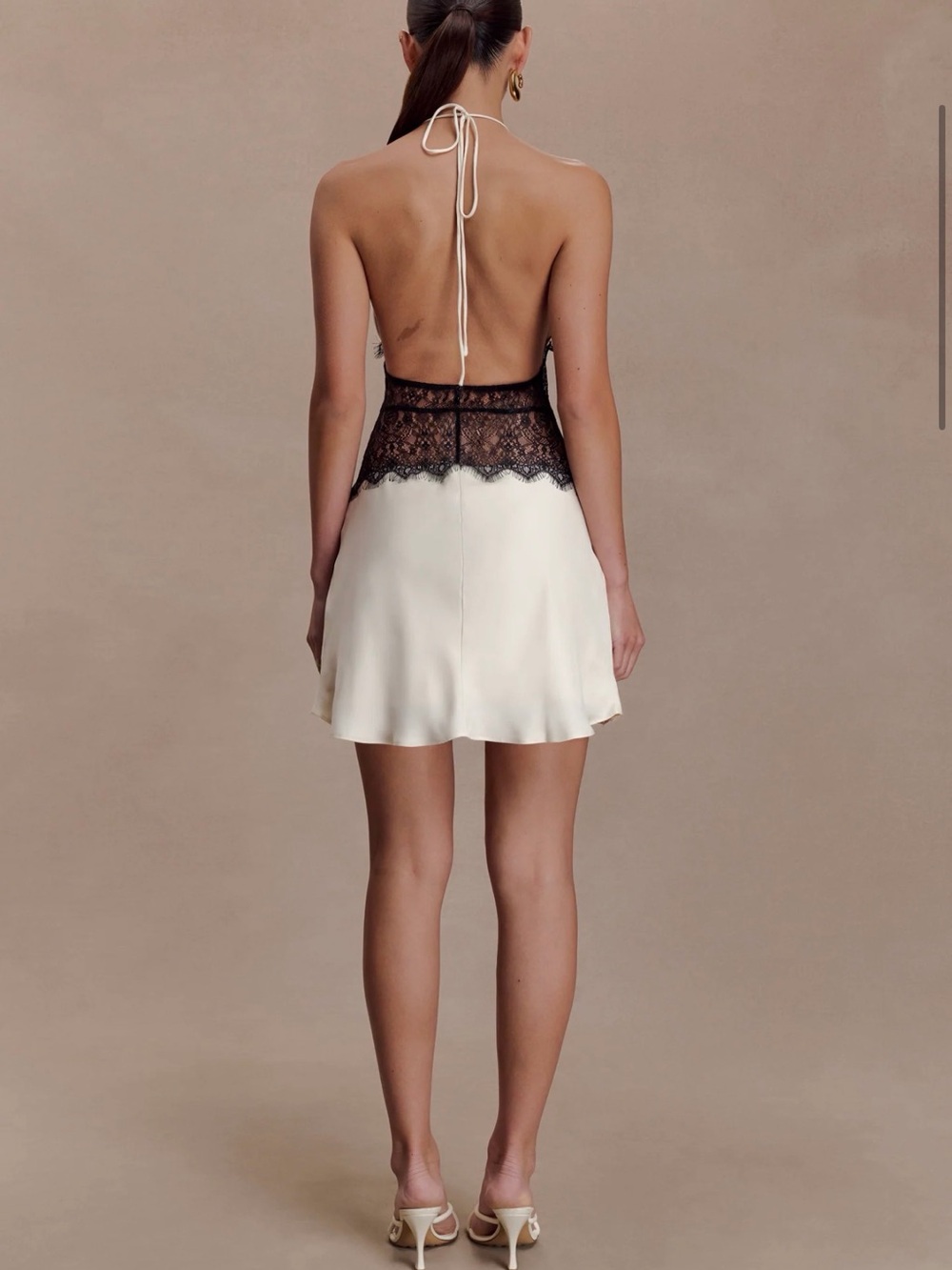 Meshki Cream Mini Dress with Black Lace Waist - Picture 2 of 6